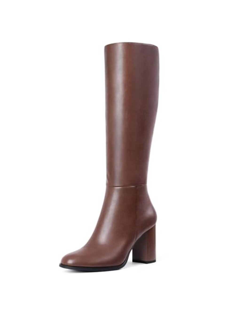Womens Knee High Boots Faux Leather Chunky Heel Round Toe Side Zip Tall Boots